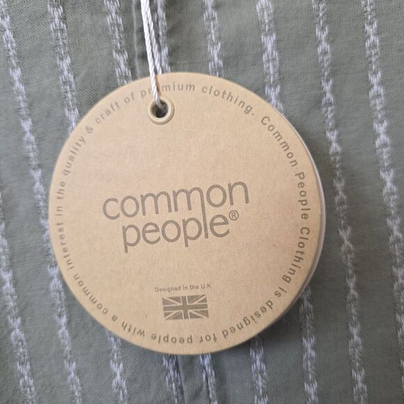 NWT COMMON PEOPLE Harris Shirt Linen Blend SS Sage Green Stripe Mens S MSRP $179 - Picture 5 of 13